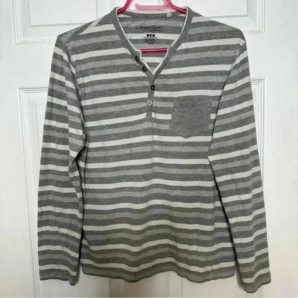 Stockhomme Evolution Shirt Stripes Front Pocket Grey  & White Size Small